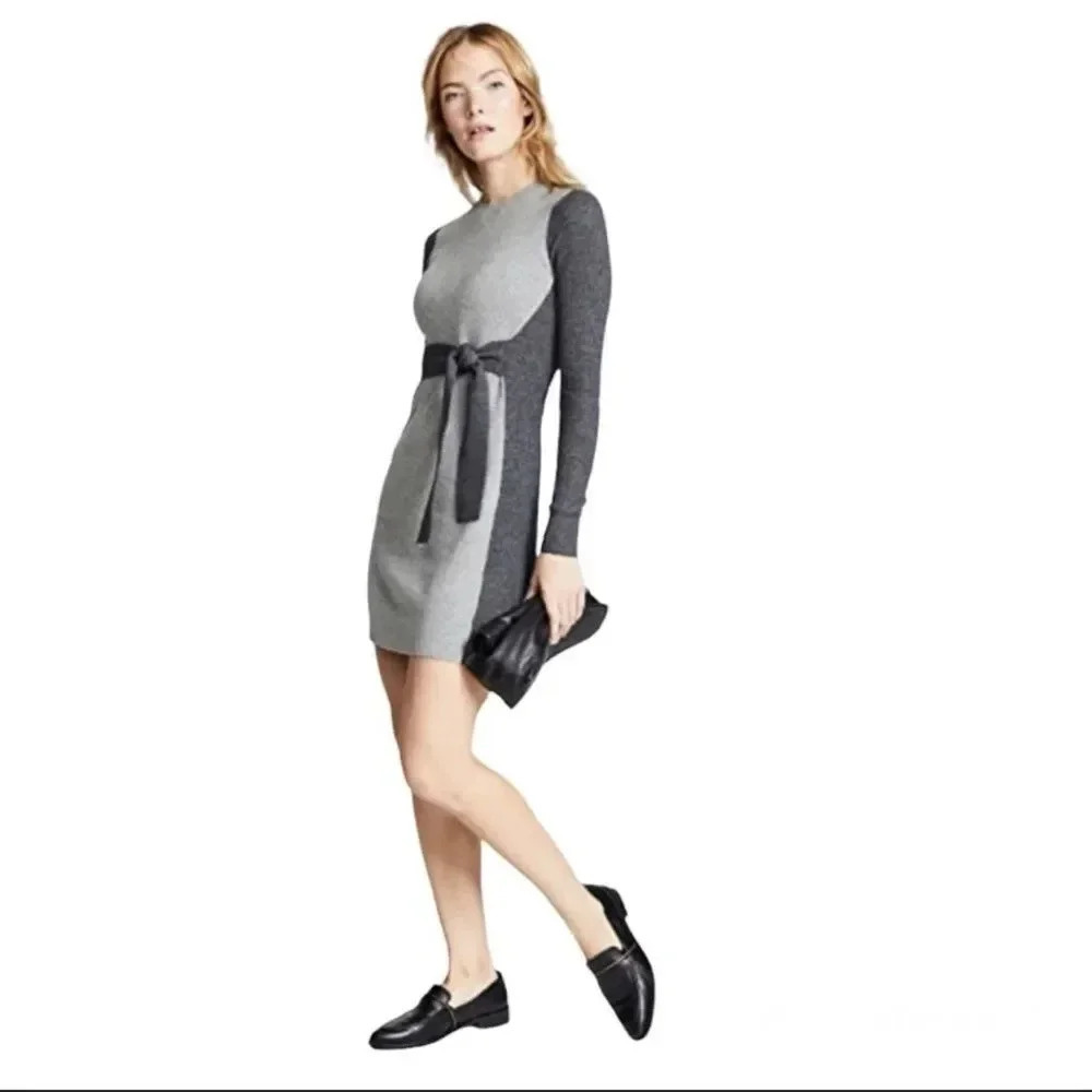 Club Monaco Arnettie Knit Sweater Color Block Dress Waist Tie
